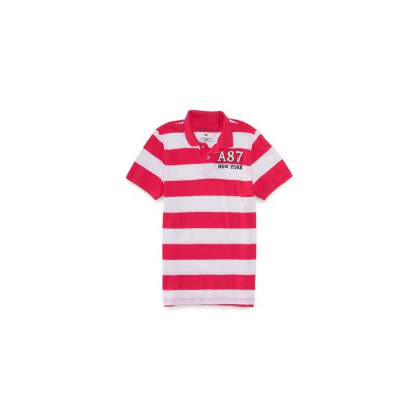 Aeropostale - Polo de rugby A87 a rayas para hombre, rojo, mediano Aeropostale polo, rugbi