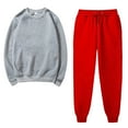 thumbnail image 2 of Women's Sweatsuit Sets Trendy Round Neck Solid Color Pullover And Casual Sports Pants Sports 2 Piece Jogger Set Gray XL, 2 of 5