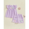 thumbnail image 4 of Loicainy Baby Toddler Girl Shorts Set 9 12 18 24 Months 2T 3T 4T 3D Flower Smocked Fly Sleeve Babydoll Tops Elastic Waist Shorts 2 Piece Summer Outfit, 4 of 9