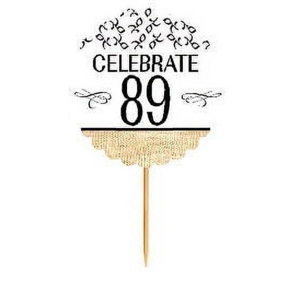 89th Birthday / Anniversary Novelty Burlap Cupcake Decoration Picks -12pack