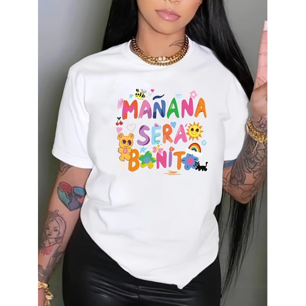 Carnaval Cartoon & Letter Casual T-Shirt, Crew Neck Short Sleeves Slight Stretch Sports Tee, Women's Activewear & Music Festival graphic