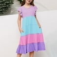 thumbnail image 3 of KkSLirnhs Big Girls Dress under $5 New Trendy Girls' Summer New Short Sleeve Ruffled Pockets Round-Neck Printed Dress Blue 10Y, 3 of 5