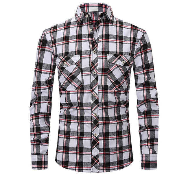 Blusa y camisa de manga larga con cuello vuelto para hombre, blusa informal a cuadros con botones y cuello vuelto, blusa de manga larga para hombre