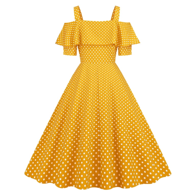 Gaecuw 1940s Dresses for Women Vintage Off Shoulder Neck Short Sleeve Retro  Dresses Below Knee Midi Dresses A Line Party Ruffle Dress Casual Semi  Formal Dress Polka Dot Prom Wedding Guest Dresses -