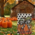thumbnail image 5 of Sm:)e Polka Dot Watercolor Pumpkin Bow Fall Garden Flag 12 x 18 Inch, Double Sided, Burlap Yard Outdoor Decor, 5 of 7