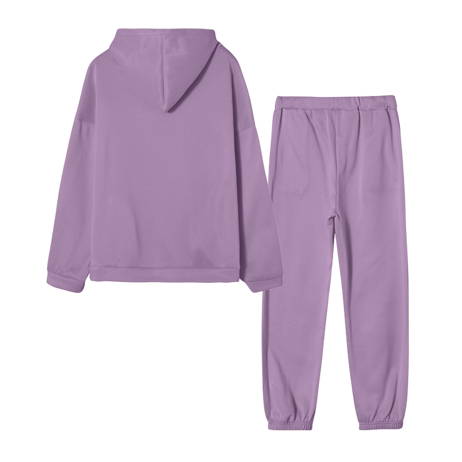 ibuvkizy Two Piece Sets for Women Fall Winter Solid Color Long Sleeve Hooded Sweatshirt and Pant Tracksuit Sport Suit Purple,M