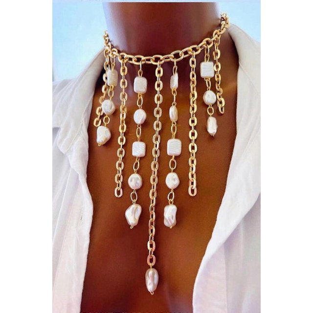 Collar de joyería de moda Cadena de perlas Collar con diseño detallado Estilo Collar --- Código de producto 57908