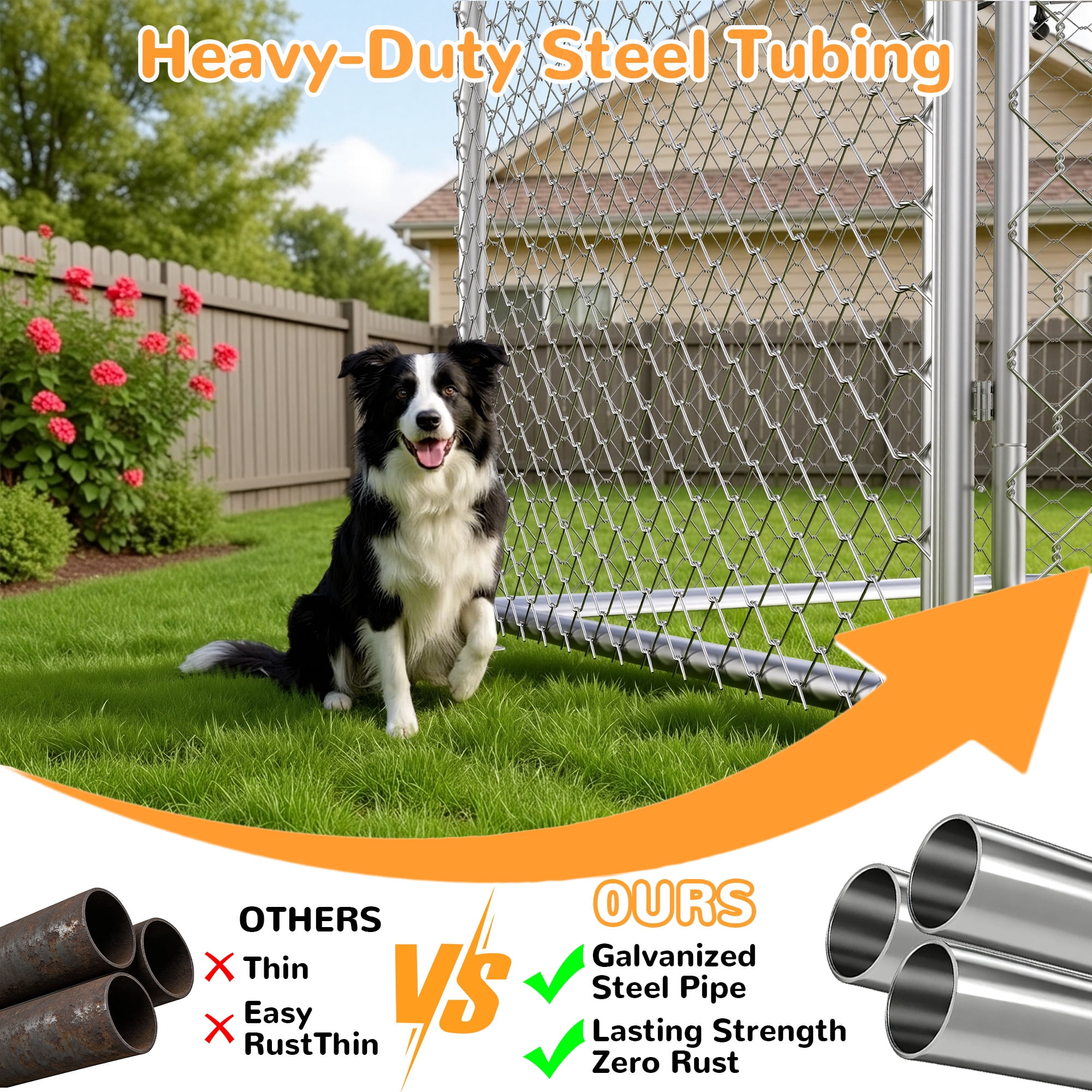 TIME RAY 12.5x12.5 ft Outdoor Dog Kennel,Heavy Duty Outdoor Dog Enclosure with Waterproof Cover and Security Lock, Galvanized Chain Link Hexagonal Dog Cage for Extra Large Dog