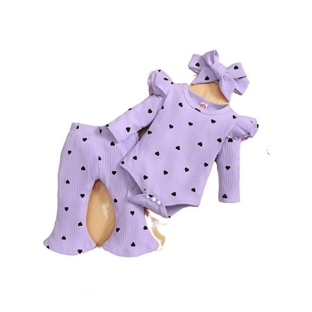 

Cute Heart print Round Neck Long Sleeve Lilac Purple Baby Sets (Baby s)