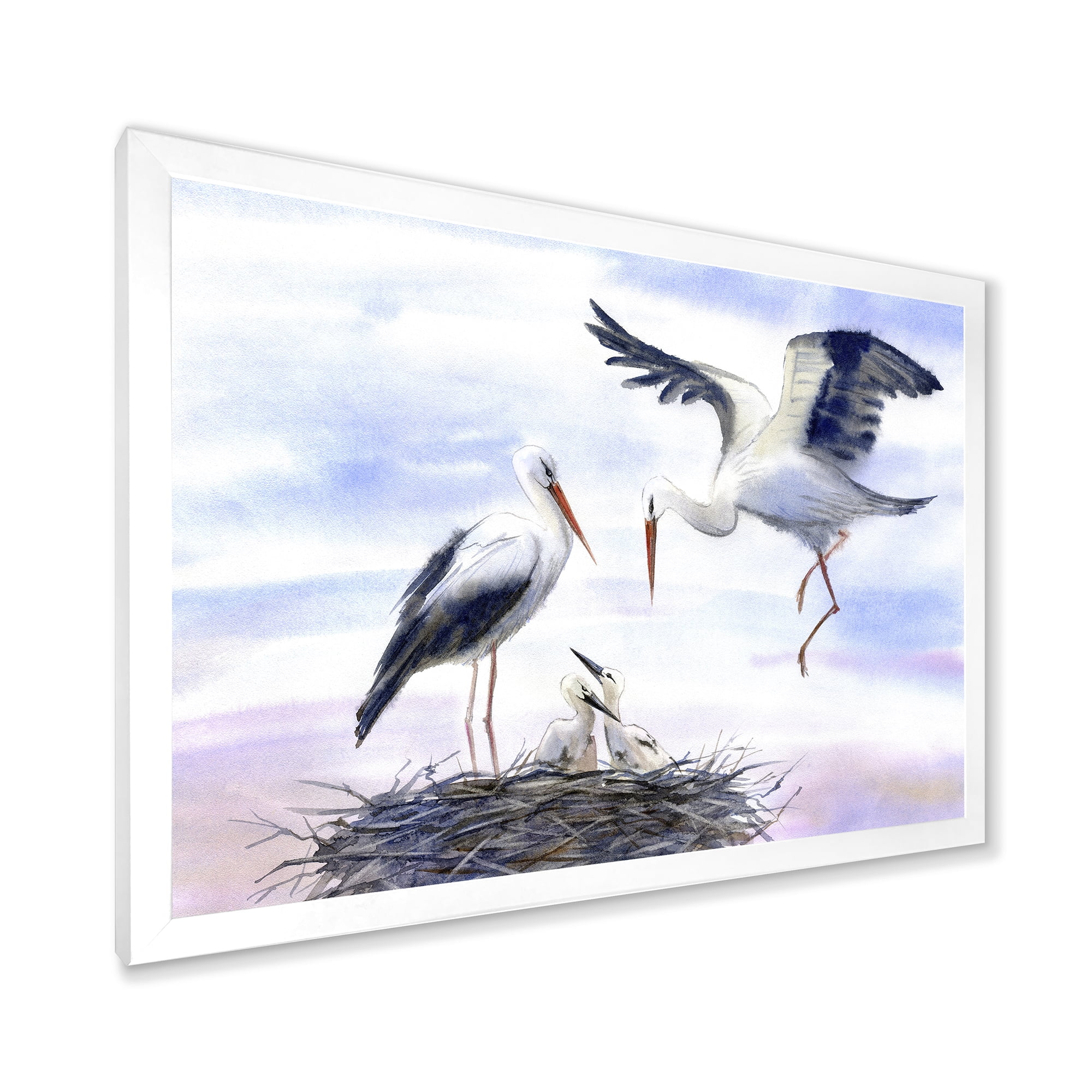 Designart 'Storks With Babies In The Nest' Farmhouse Framed Art Print