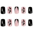 thumbnail image 3 of Prensa cuadrada negra en uñas, prensa negra corta de serpiente en uñas, prensa de gelatina en uñas para mujeres y niñas, 24 piezas, 3 of 5