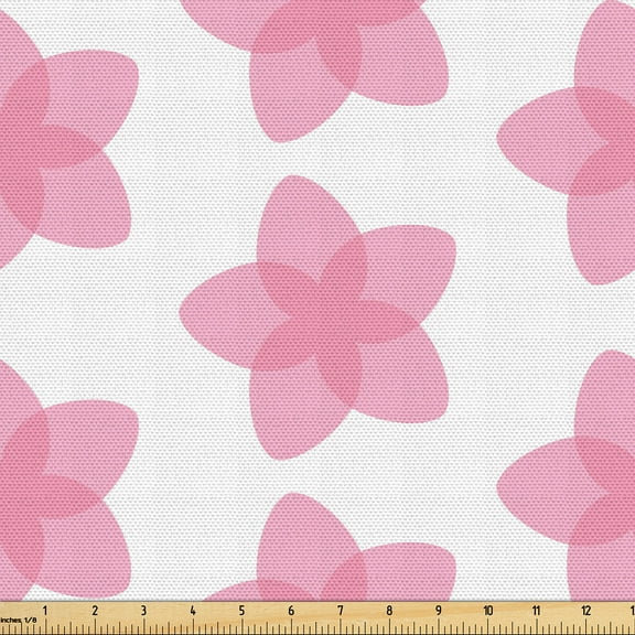 Ambesonne Cherry Blossom Fabric by the Yard Upholstery, Sakura Flowers Art, 5 Yards, Soft Pink White