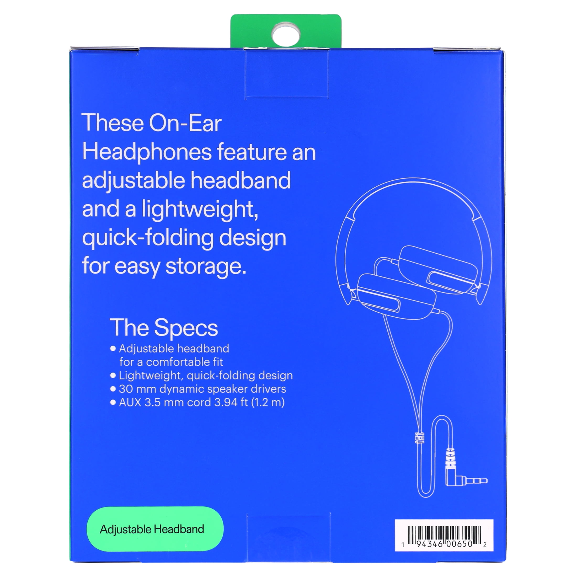 onn On-Ear Headphones with 3.5 mm Connector, Black