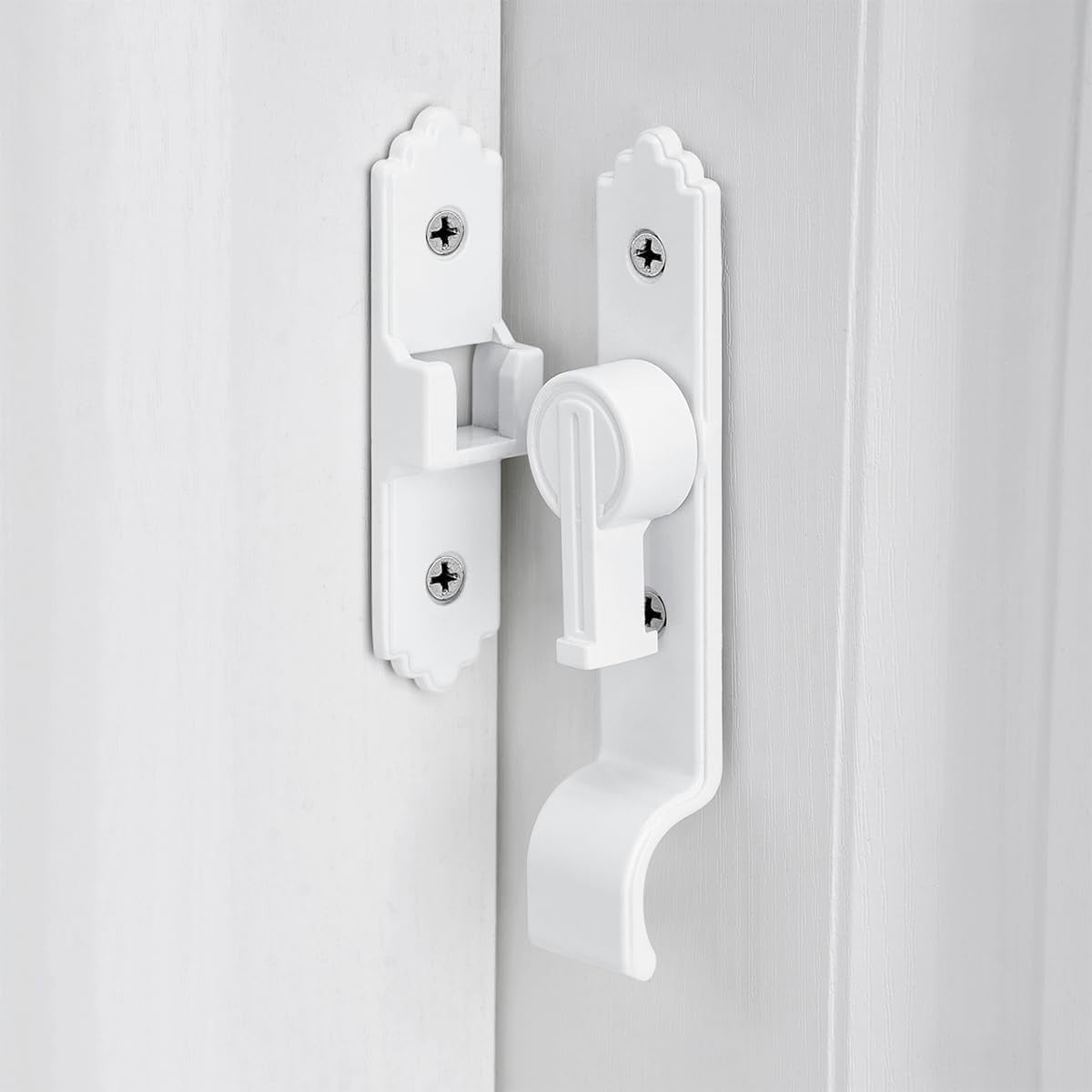 90 Degree White Barn Door Lock, Flip Gate Latch with Handle, Heavy Sliding Door Latches, Door Security Sliding Latch Lock for Cabinets, Bathroom, Garden, Window, Garage