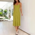 thumbnail image 5 of Women Summer Dresses Pleated Maxi Dresss Sleeveless Spaghetti Strap V Neck Beach Vacation Long Flowy Sundress Green, 5 of 7