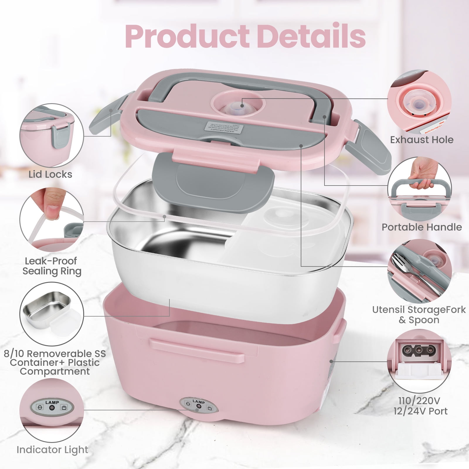 ARC Portable Leak Proof Plastic Stainless Steel Electric Reusable Lunch Box