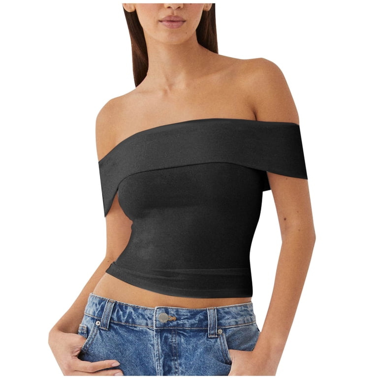 Vmvidoty Womens Off The Shoulder Tops Double Lined Short Sleeve T