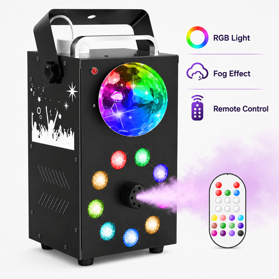 Fog Machine, 700W Smoke Machine with 3500 CFM Fog, 9 LED Colorful Lights and Disco Ball Light with Auto & Strobe Effect, Halloween Fog Machine with Remote Control for Stage Party DJ Concert Wedding