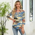 thumbnail image 6 of OIOLOYJM Polo Shirts for Women 2026 Floral Print 3/4 Sleeve V Neck Golf Shirts Summer Lapel Collared Gym Workout Loose Fit T Shirts Trendy Work Activewear Sky Blue S, 6 of 7