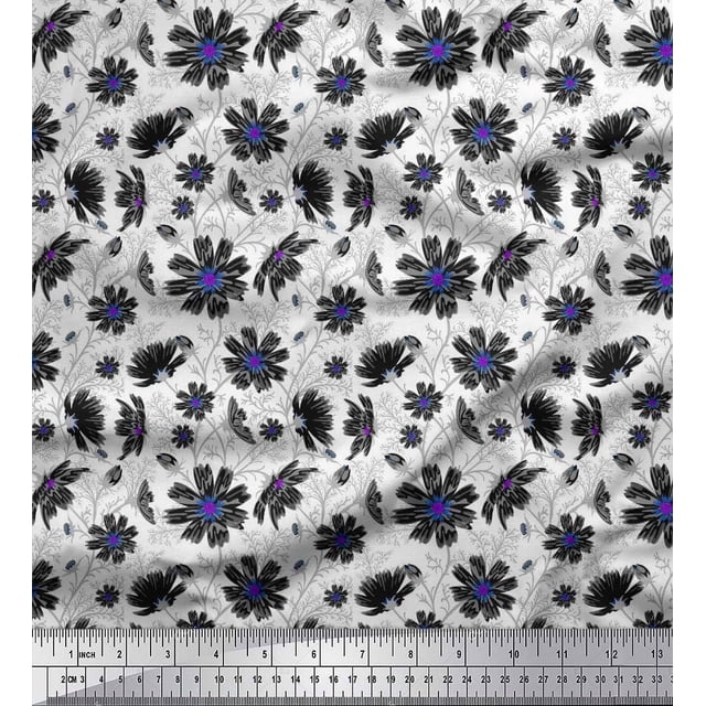Soimoi Coton Tissu Imprimé Floral Feuilles & Cosmos 1 Yard 56 Inch Wide