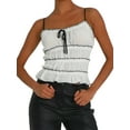 thumbnail image 2 of Caoirhny Women´s Summer Mini Sling Vest White Sleeveless Backless Ruched Contrast Color Crop Tops, 2 of 5