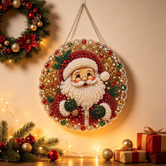 Christmas Pearl Art DIY Hanging Kit,Twohua Diamond Painting Ornament Craft For Adults Beginners,Relaxing Holiday Home Wall Decor Gift For Tree Window Display