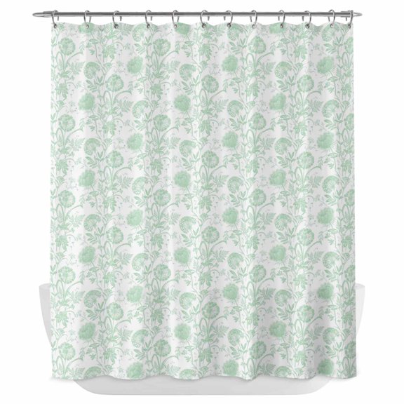 Green Floral Cute Shower Curtain - Water Repellent Fabric Shower Curtains Washable, Summer Cozy Botanical Decorative Polyester Cloth Bathroom Curtains Modern Bath Decor 72"x84"