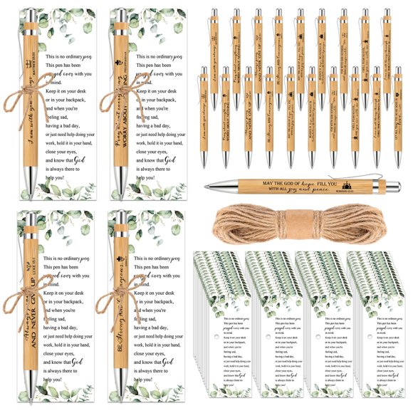 Tenceur 100 Sets July Summer Christmas Christian Gifts Bulk Bible Verse Bamboo Pens and Inspirational Bookmarks Religious Faith Based Sunday School Gifts for Women Men