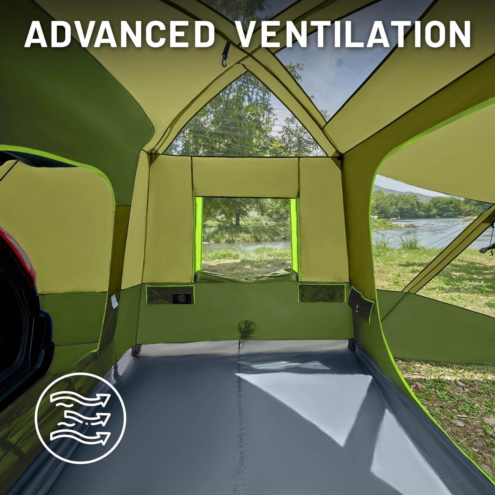 Timber Ridge 5-9 Person SUV Tent with Screen Porch and Awning for Family Camping, Weather Resistant and Portable Van or Car Tent,Green