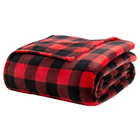 Diceymbol 78.74x59.05 Inch Christmas Buffalo Plaid Twin Blanket for Couch Bed Flannel Fleece Christmas Red Black Checker Plaid Pattern Decorative Twin Blanket Super Soft Lightweight Fuzzy Blanket