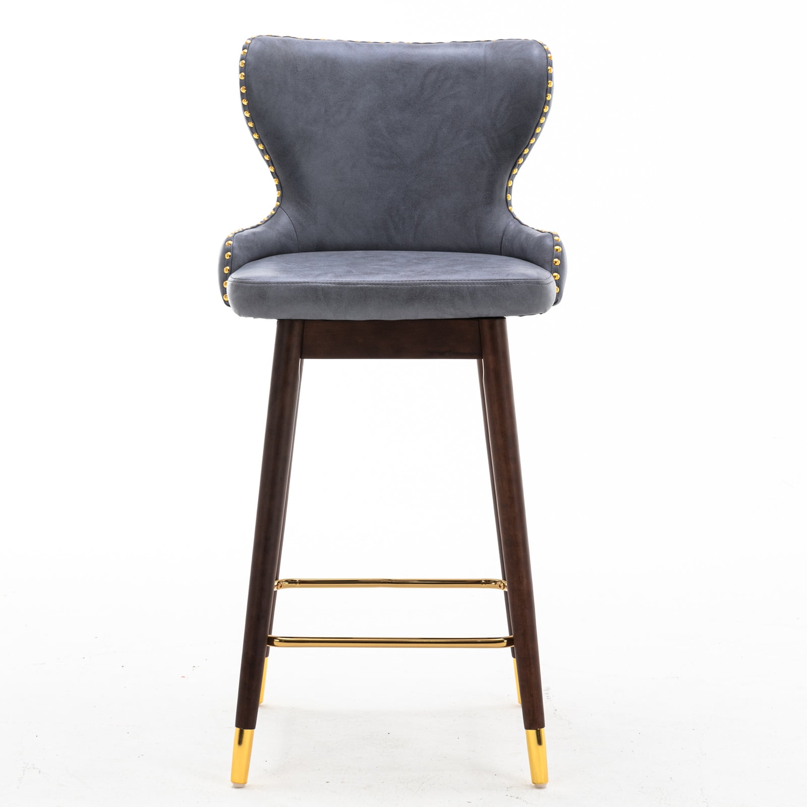 Yardi Yard Modern Leathaire Set of 2 Bar Stools with Back, 29.9" Tufted Gold Nailhead Trim Counter Height Stools for Pub Kitchen, Stone Blue Yardi Yard Modern Leathaire Set of 2 Bar Stools with Back, 29.9" Tufted Gold Nailhead Trim Counter Height Stools for Pub Kitchen, Stone Blue
