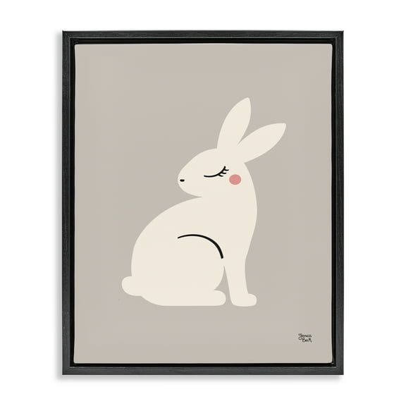Stupell Industries Minimal White Rabbit Animals Painting Black Floater Framed Canvas Art Print Wall Art, 17 x 21