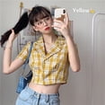 thumbnail image 3 of Camisa de mujer Summer Plaid Manga corta Botón Chaqueta Coat para niñas, Amarillo Methold AP001451-03B, 3 of 7