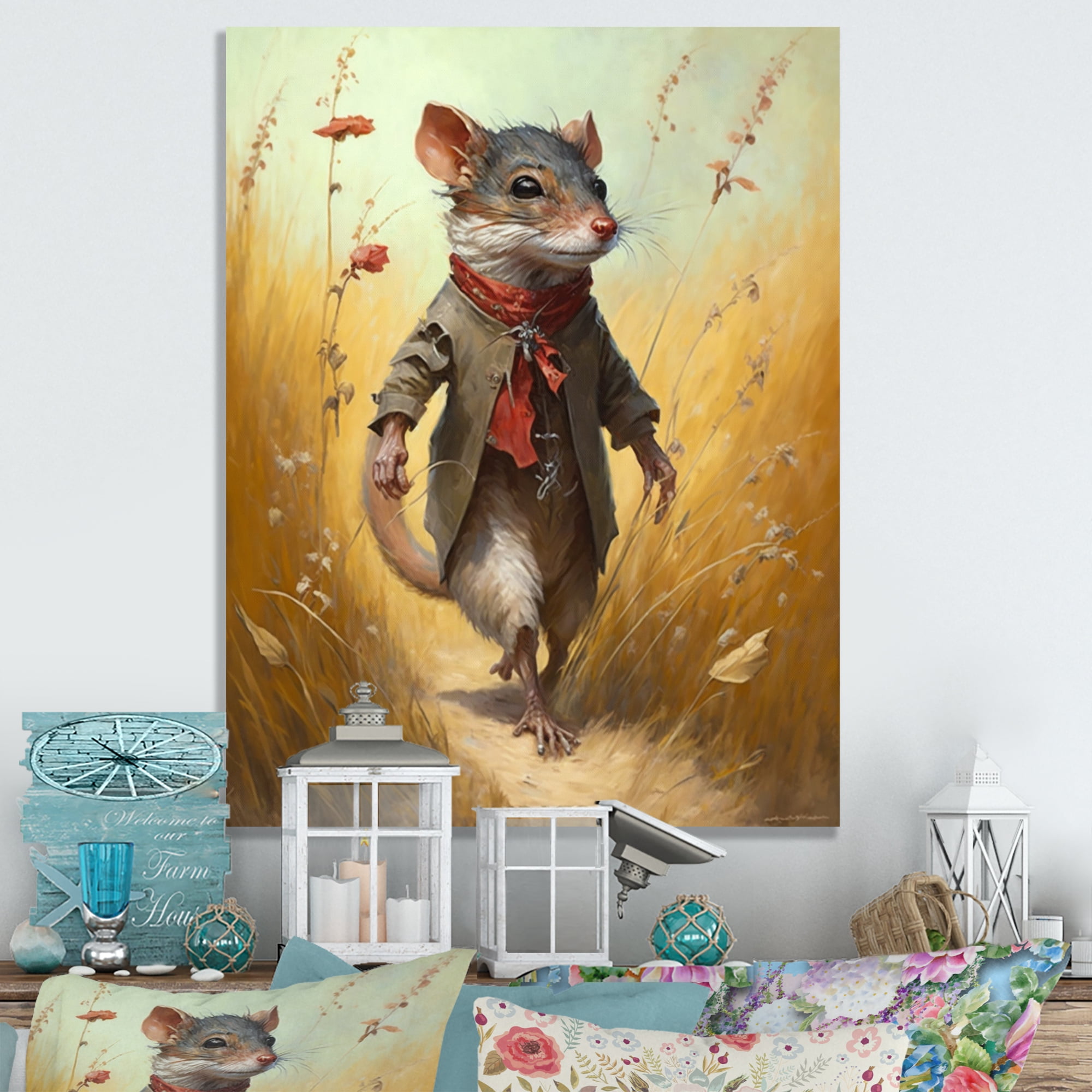 Designart Mouse In Grass Canvas Wall Art