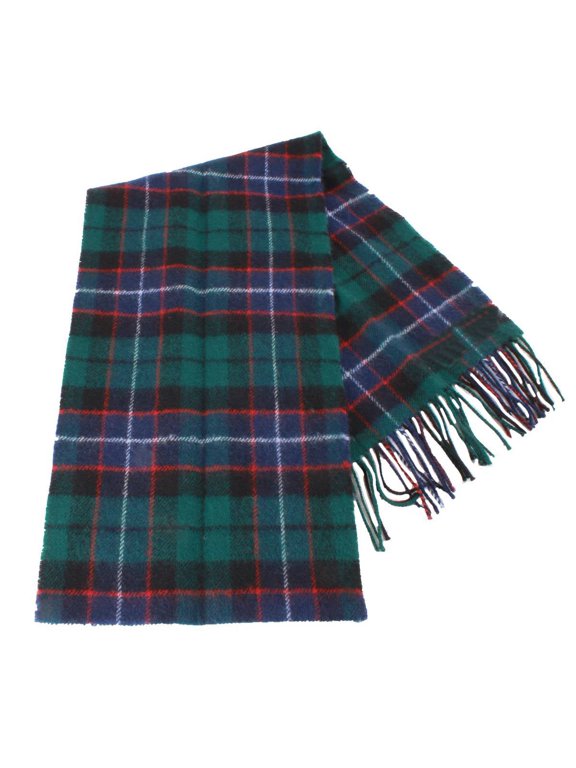 Bowhill Russell Modern Lambswool Tartan Scarf - Green/Blue/Grey/White