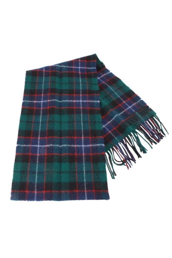 Bowhill Russell Modern Lambswool Tartan Scarf - Green/Blue/Grey/White