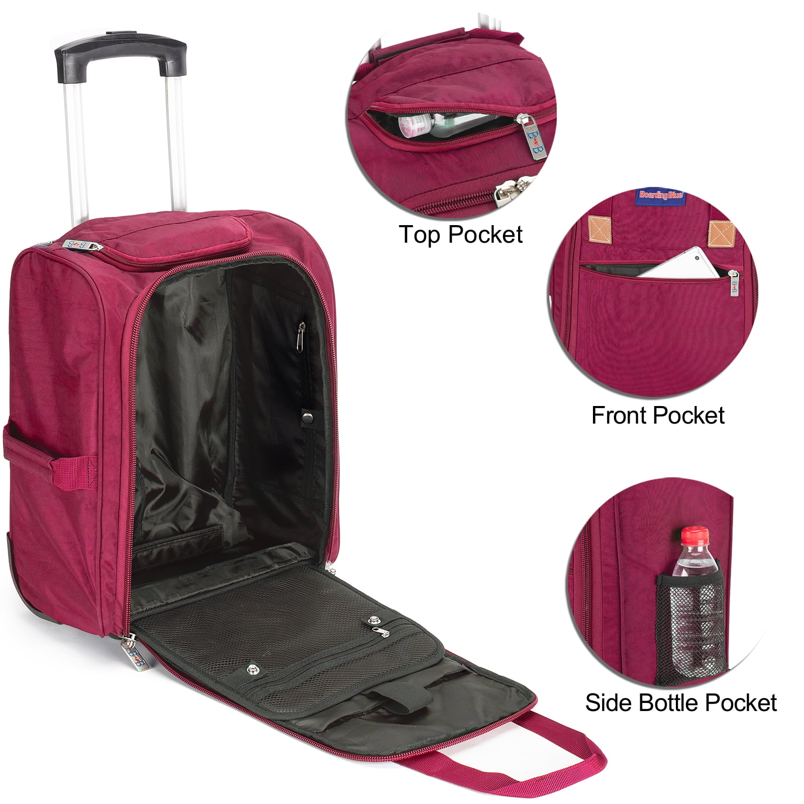 BoardingBlue 17x13x8 Inches Rolling Duffel Bag for JetBlue Allegiant Spirit Airlines Purple