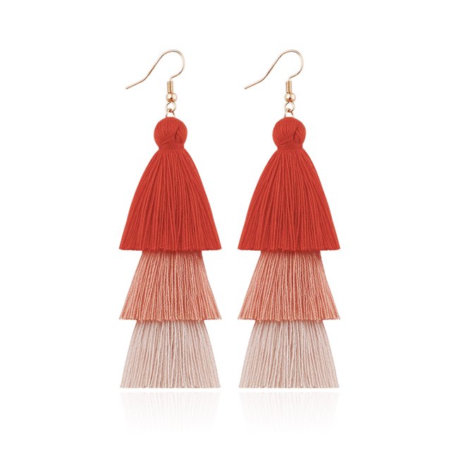 Pendientes de gancho con borlas de hilo de algodón tejido en capas simples para mujer, joyería de disfraz, 5 uds. ER
