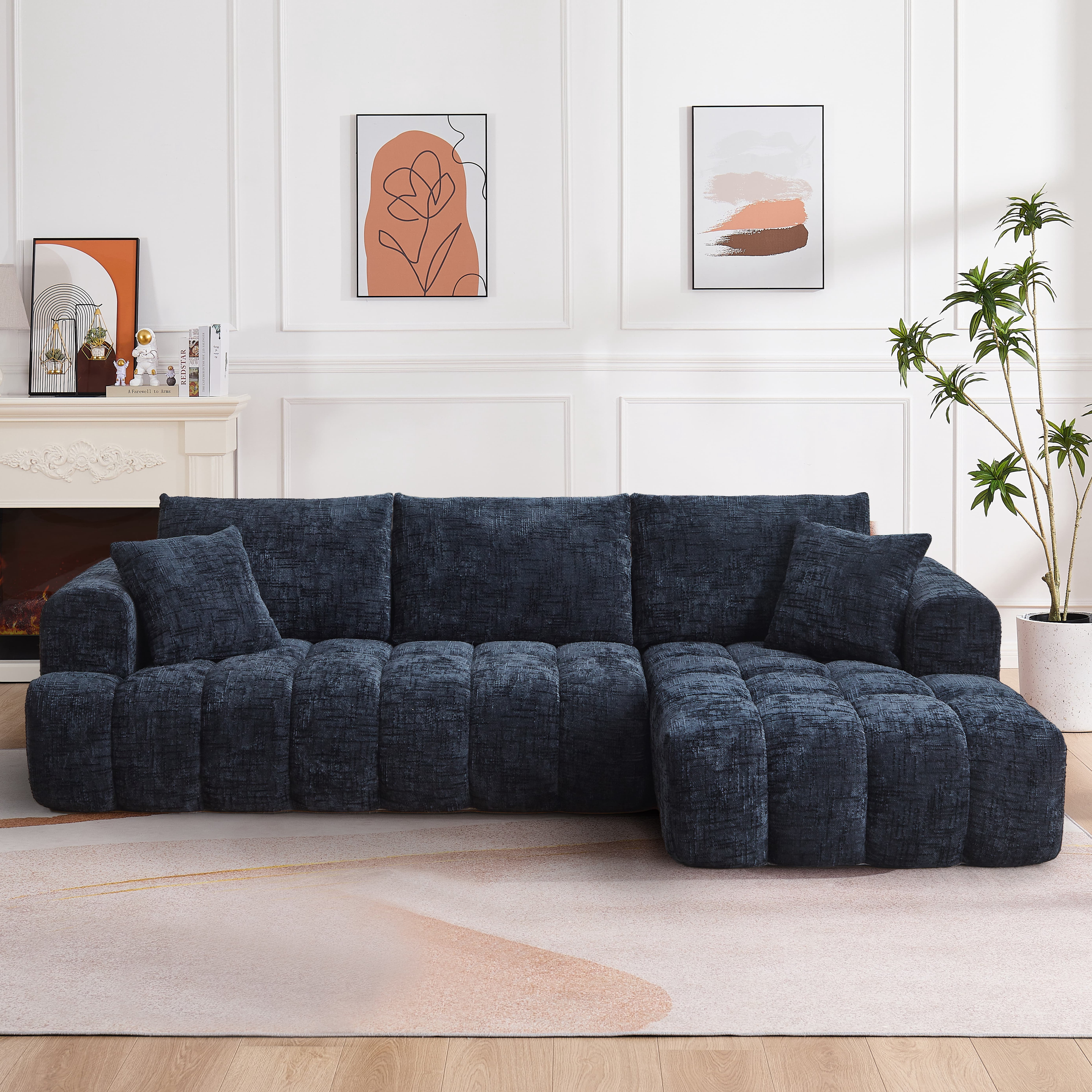 MAYEERTY Chenille L-Shape Oversized Sectional Sofa, Minimalist Luxury Sleeper Couch for Apartments, 108" W x 63" D x 34" H