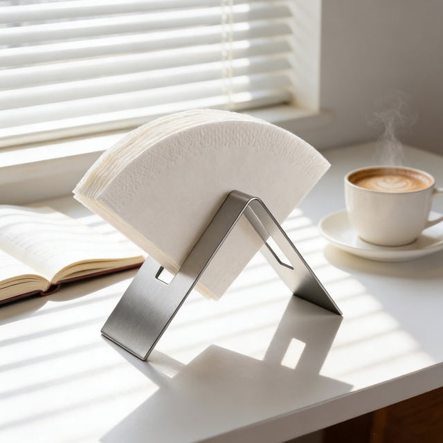 Ohmyroo Stainless Steel Coffee Filter Holder V-Shaped Filter Paper Storage Rack for Home Cafe Countertop Organizer