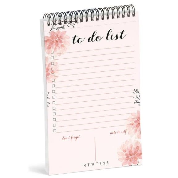 Inkdotpot To Do List Notepad 6 X 9 Paper Stationery, Floral To Do List Spiral Notepad Daily Checklist- Motivational Organizer Planner List Pad- Notepad Tear Off (50 Sheets)