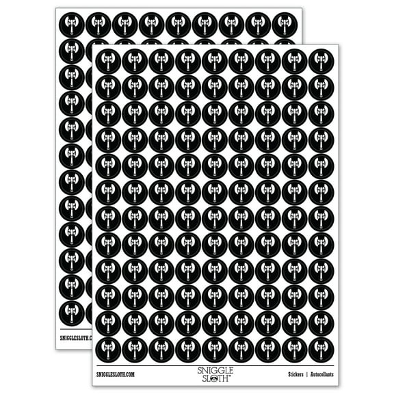 Battle Axe Dwarven Fantasy Weapon 200 Round Stickers - Black - Gloss Finish - 0.50" Size