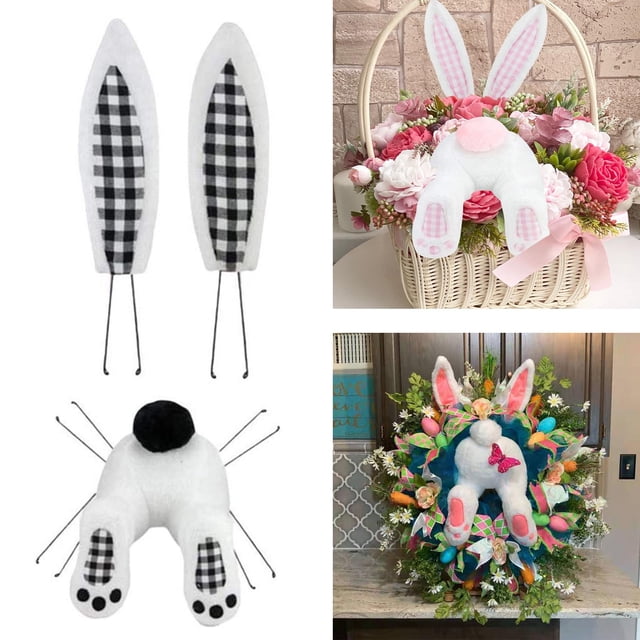 Decoración de de Pascua Bunny Butt Wreath Kit, DIY Bunny Butt With Ears, Home Wall Hanging, Cartoon Ornament Decoration, Welcome Sign Wreath cuadros blancos y negros Yotijar Corona de Pascua Adjunto