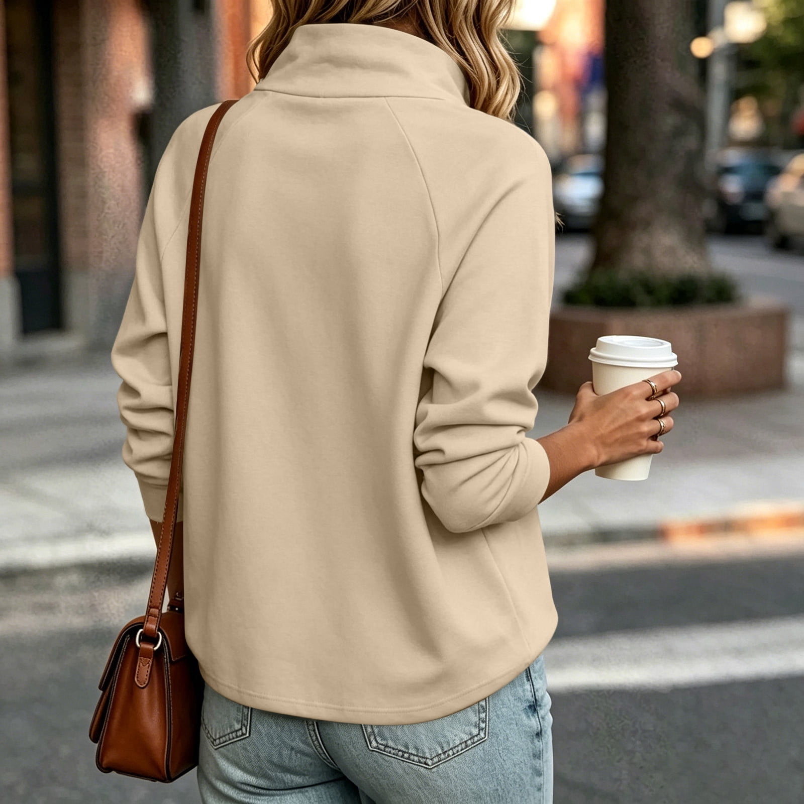 Kinrui Womens Mock Neck Sweatshirts Collared Button Placket Pullover Tops Lounge Wear L