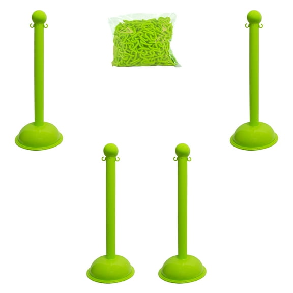3 Inch Safety Green Heavy Duty Stanchion & Chain Kit (6 Pk)