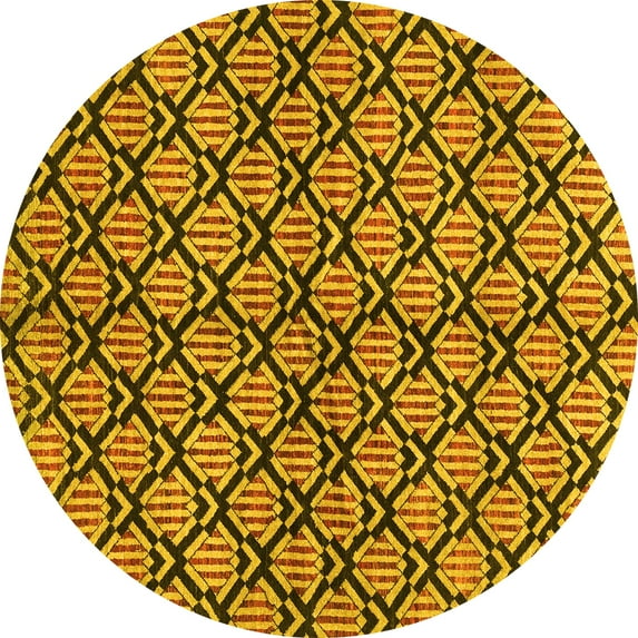 Ahgly Company Indoor Round Abstract Yellow Modern Area Rugs, 3' Round