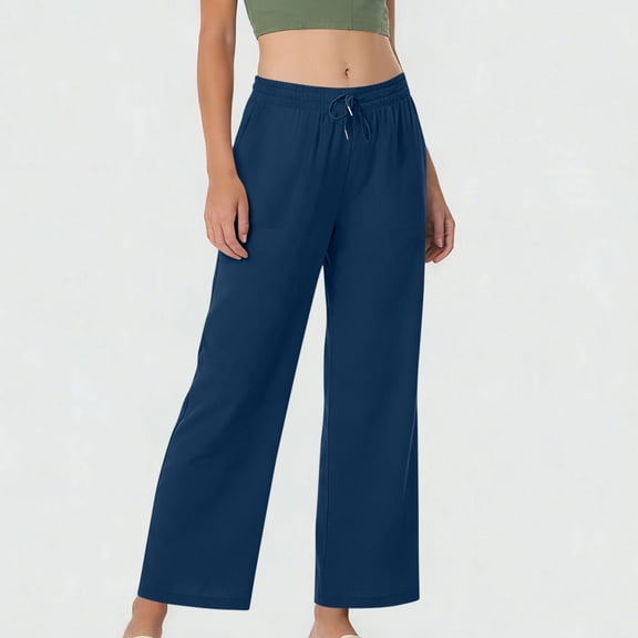 ClodeEU Women's Drawstring Elastic Waist Pants with Pockets,Casual Long Trousers with Pockets Navy,Womens Plus XL