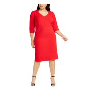 Angle View: CALVIN KLEIN Womens Red 3/4 Sleeve Knee Length Sheath Evening Dress Plus 16W