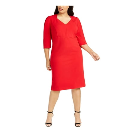 CALVIN KLEIN Womens Red 3/4 Sleeve Knee Length Sheath Evening Dress Plus 16W