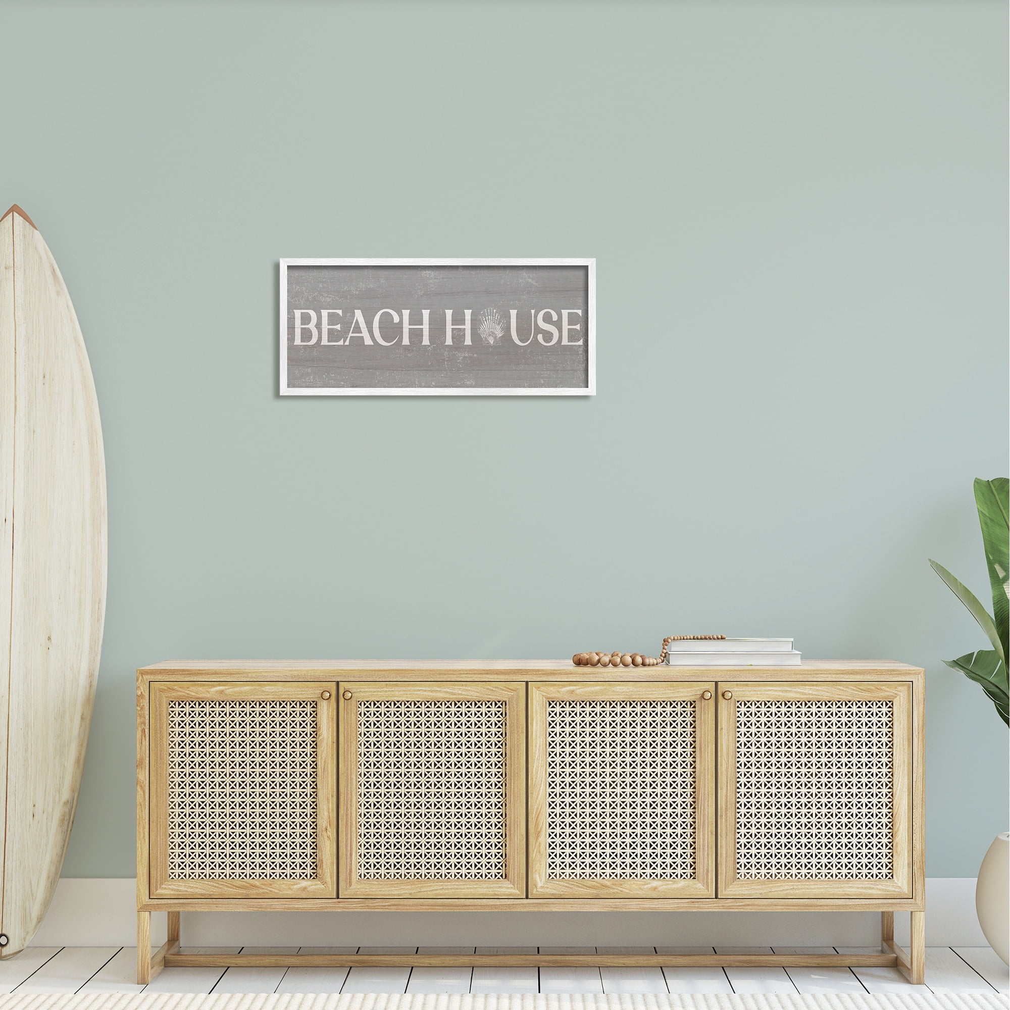 Stupell Industries Beach House Vintage Sign Rustic Shell Design Framed Wall Art, 30 x 13, Design by Daphne Polselli
